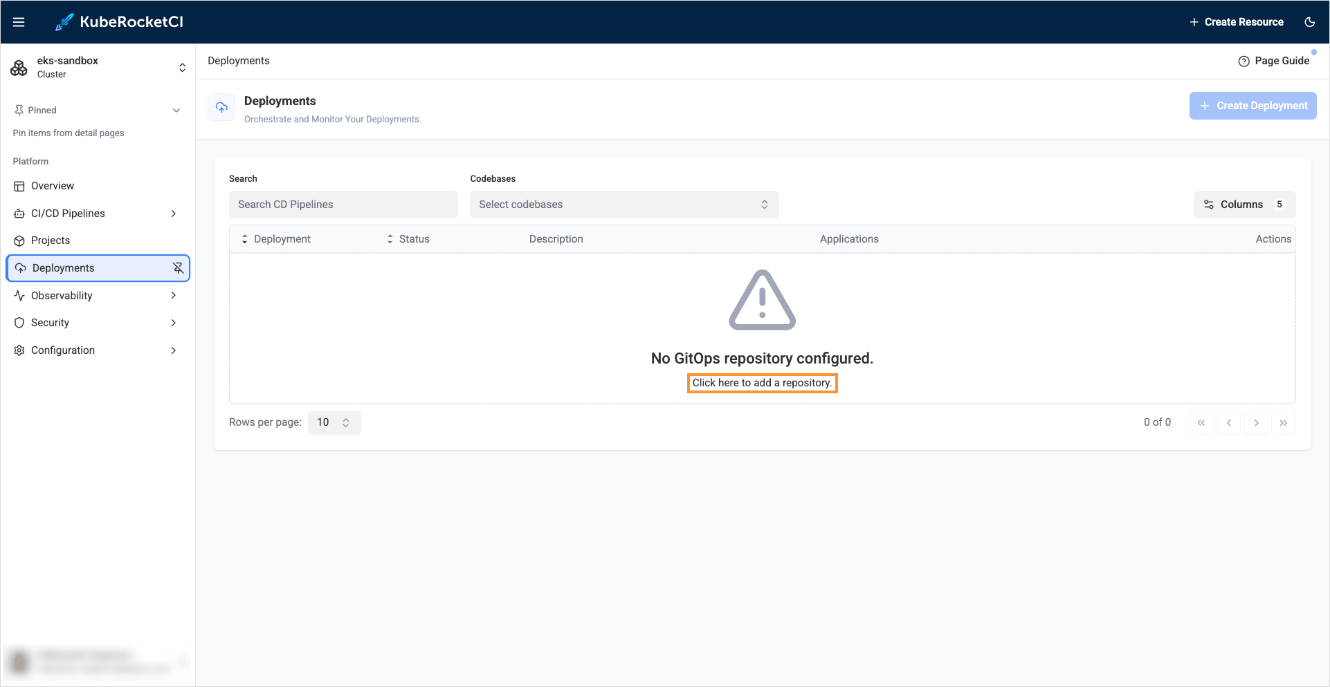 Deployment flow tab
