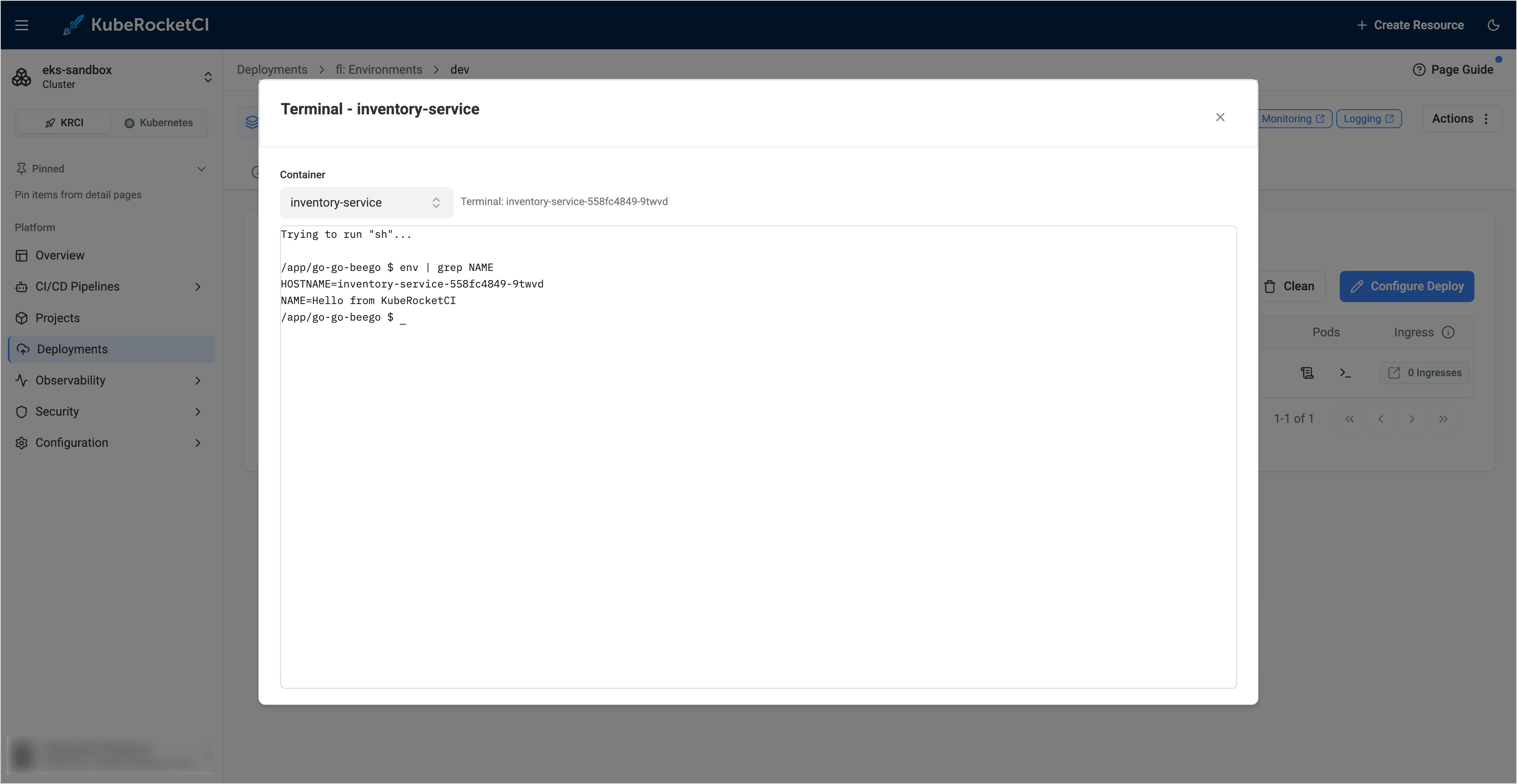 Show logs button
