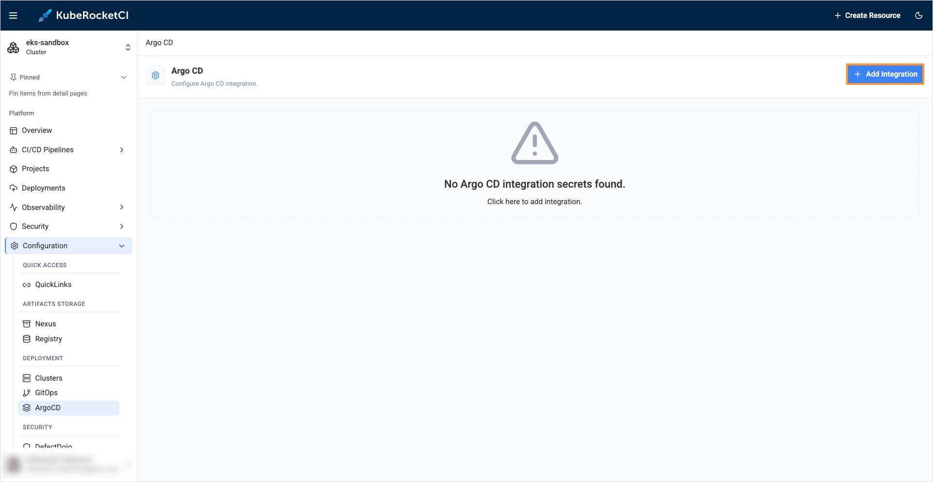 Argo CD configuration page