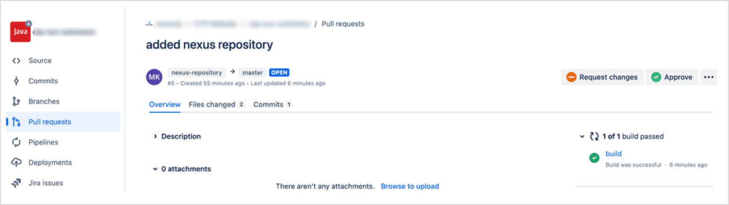 Pull request in Bitbucket