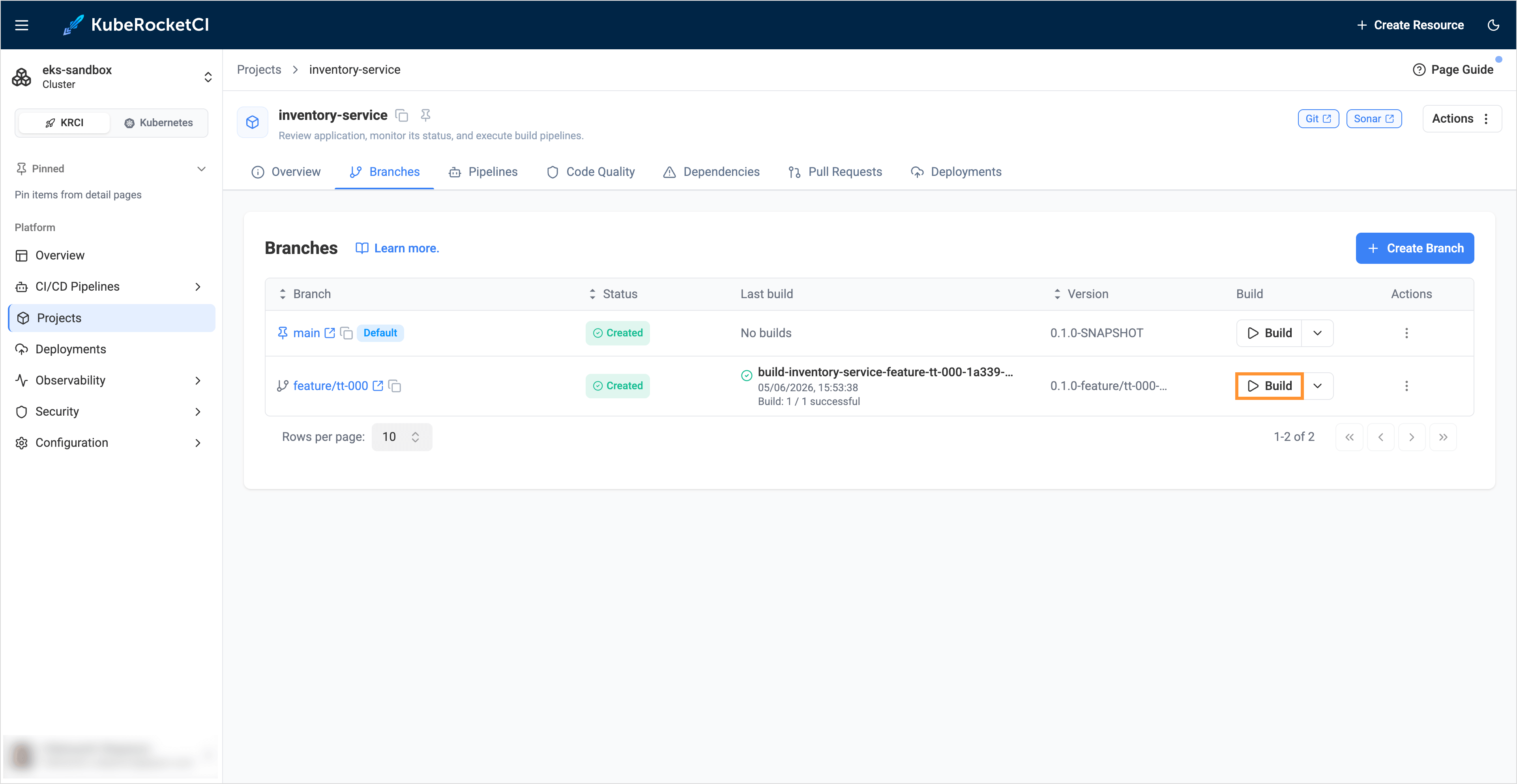 Build button