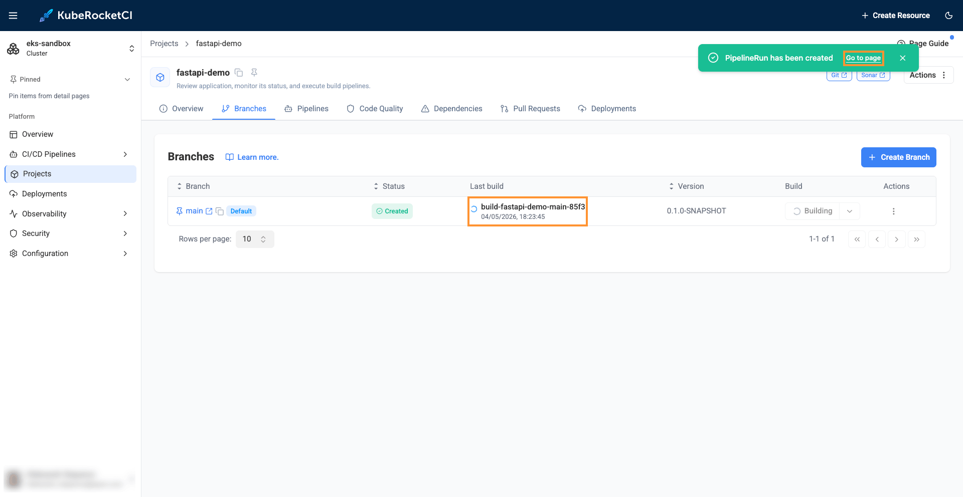 Branch Build Pipeline