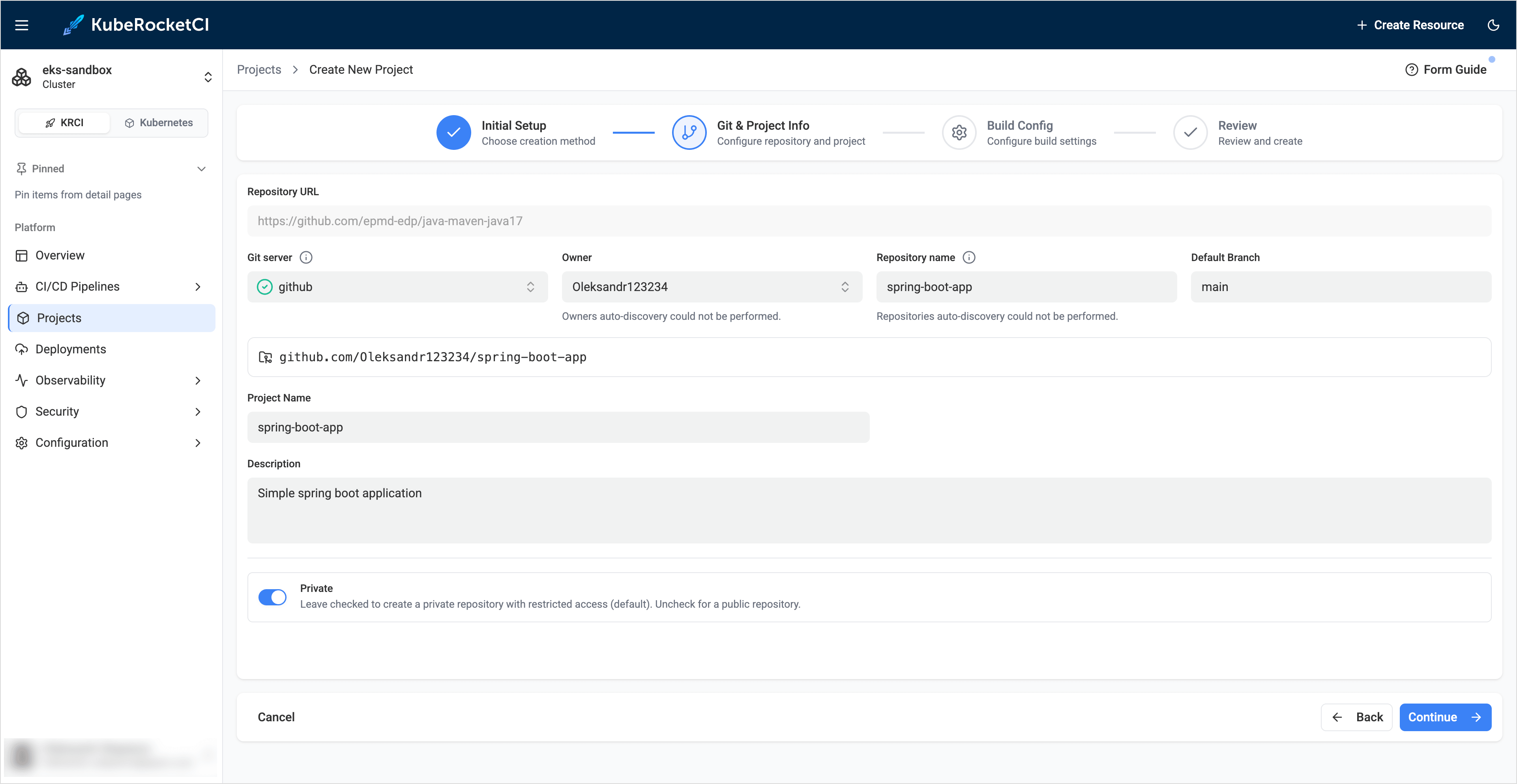 Application creation Application creation