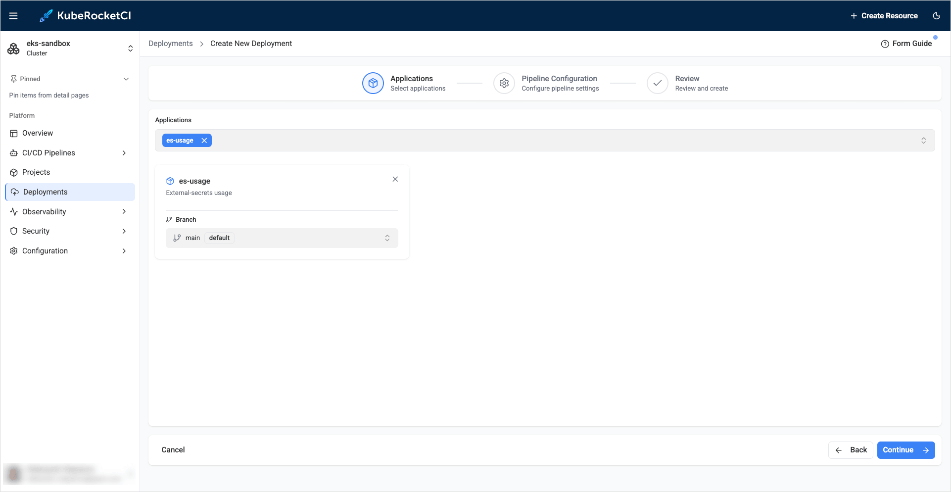 Applications tab
