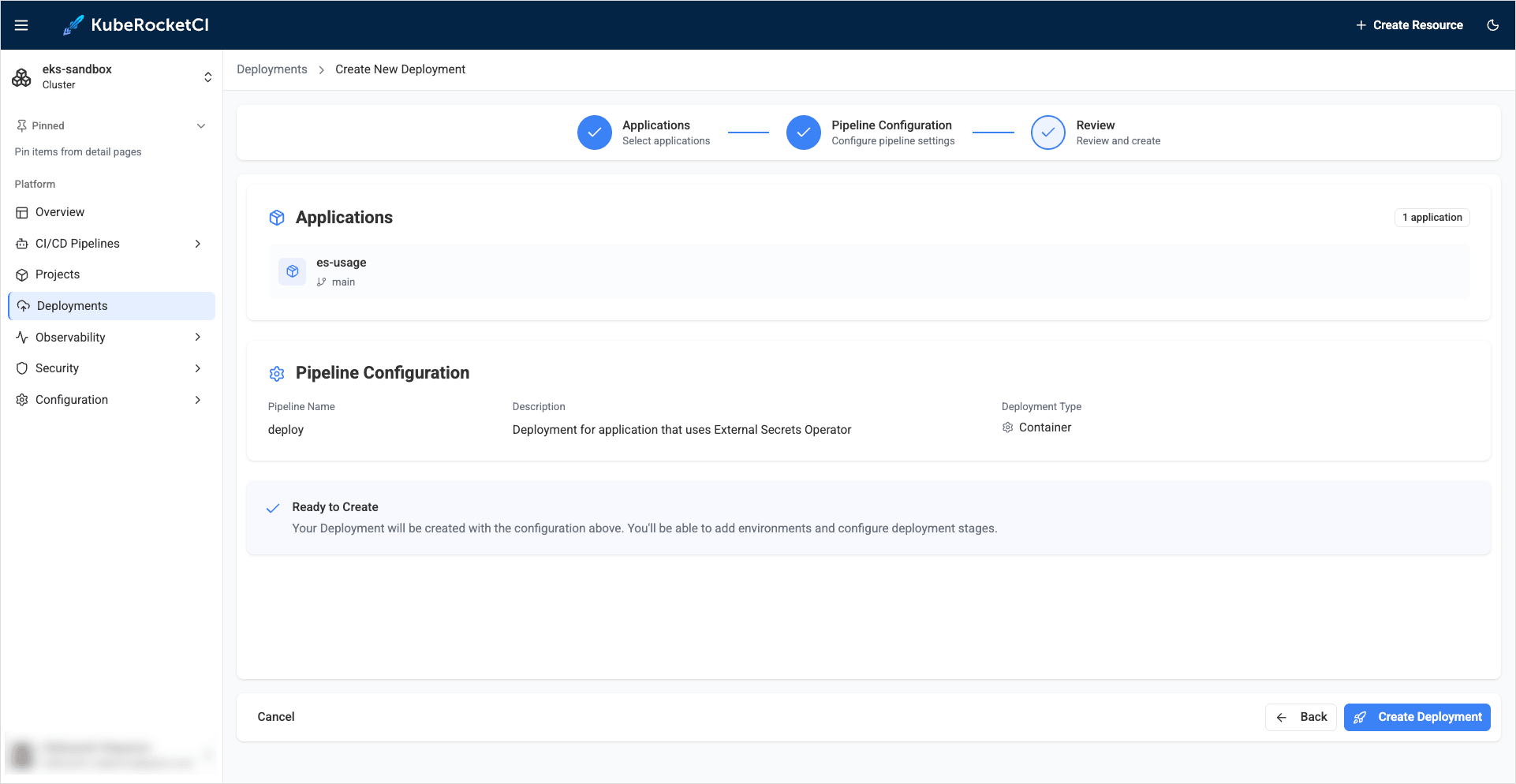Pipeline configurations tab