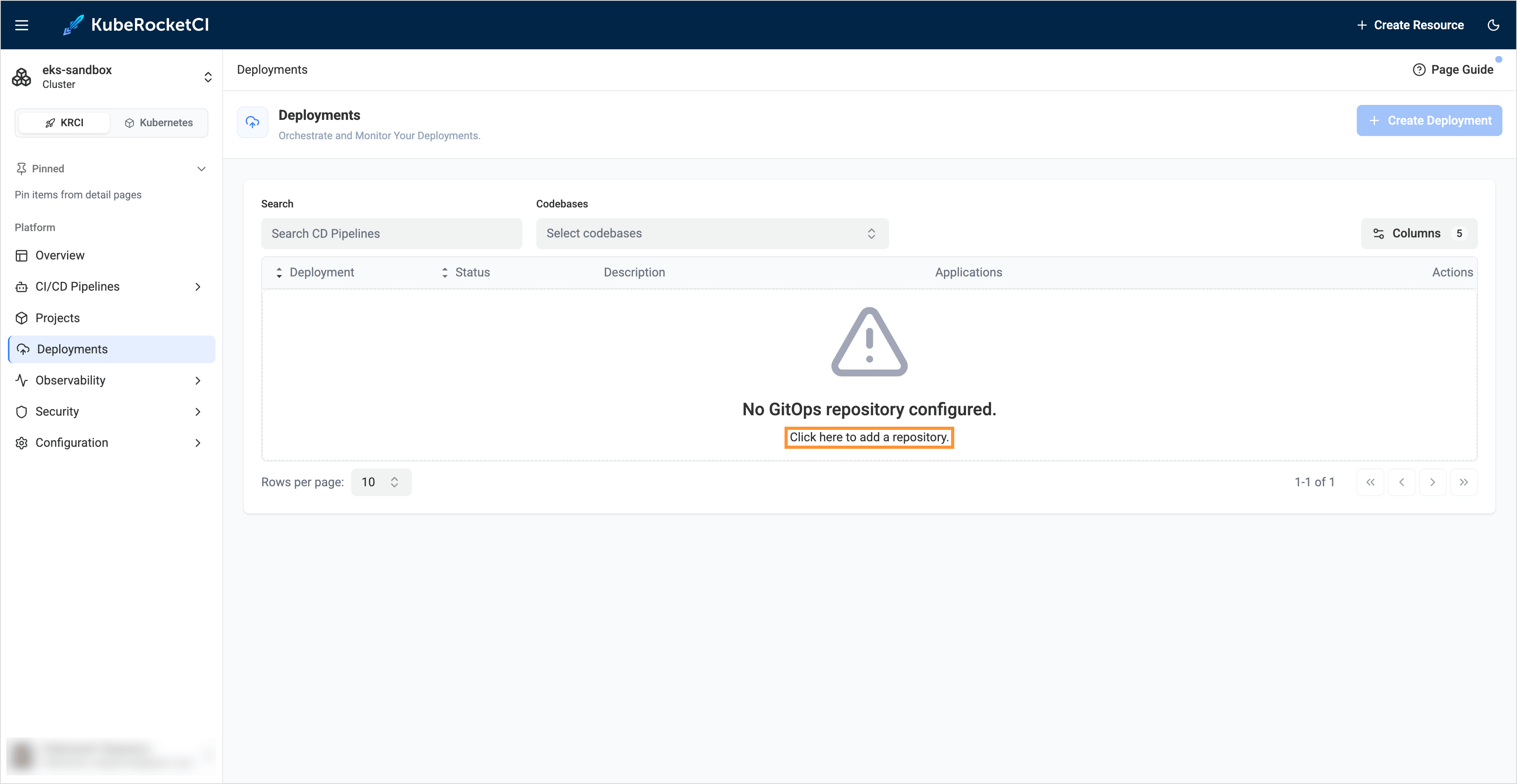 Deployments tab Deployments tab