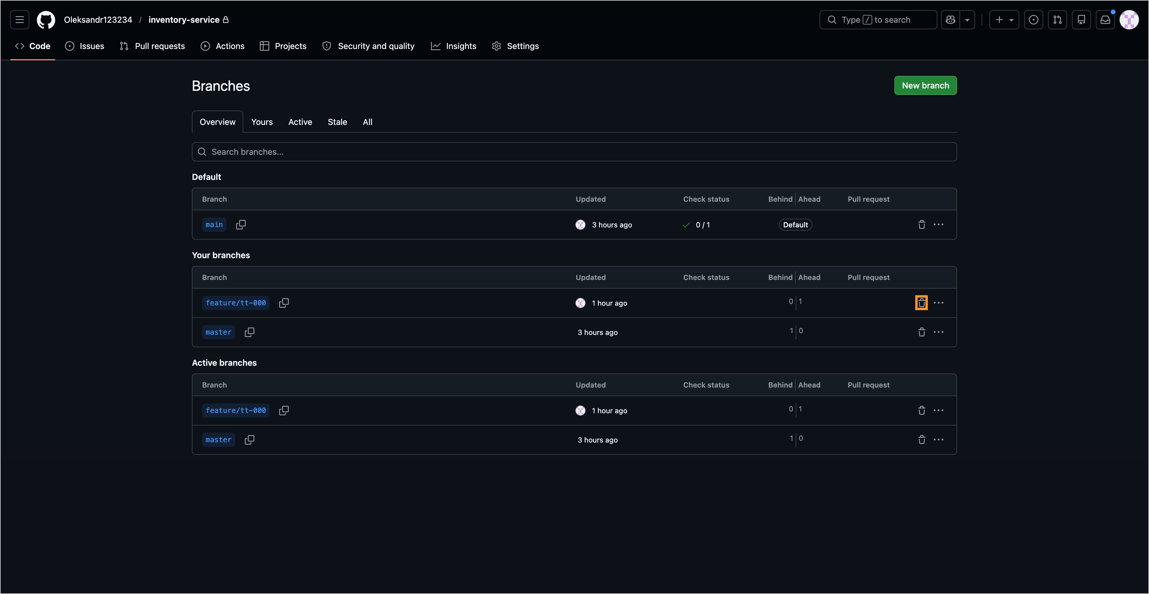 Delete branch in GitHub