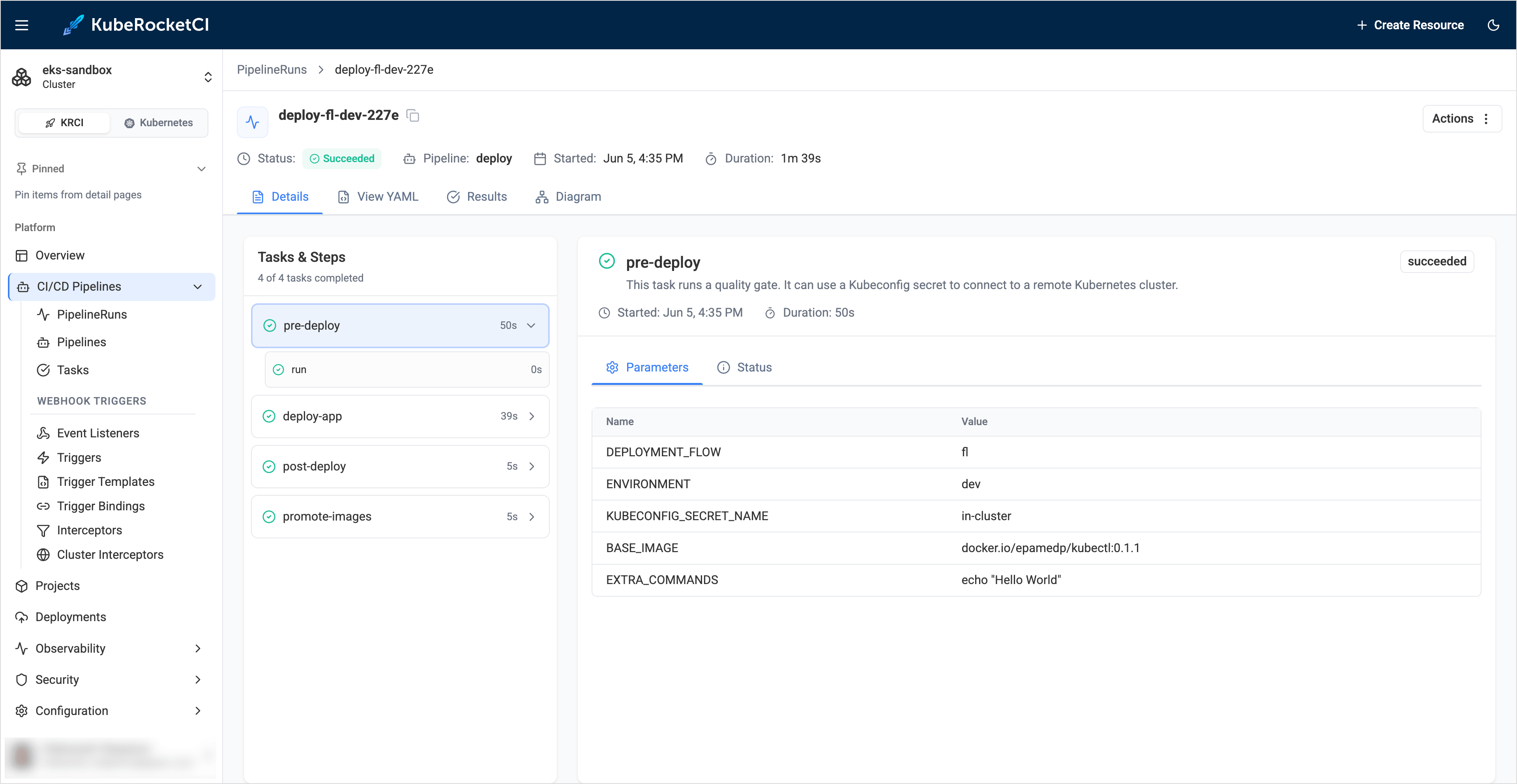 View deploy pipeline details
