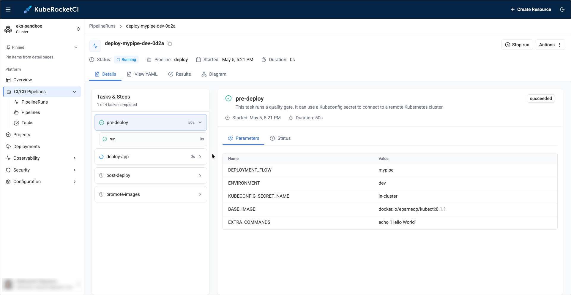 Deploy pipeline details