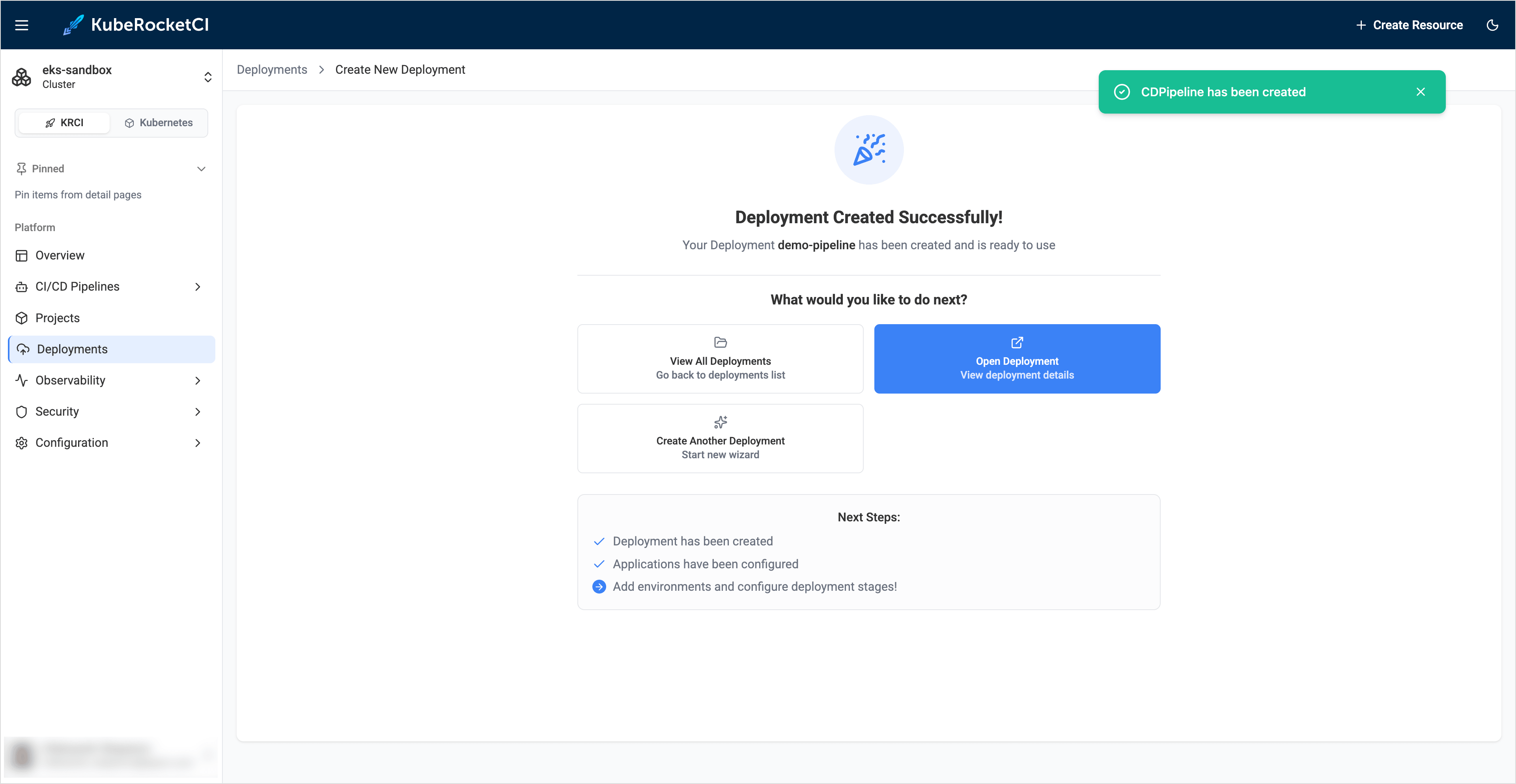 Deployment created Deployment created