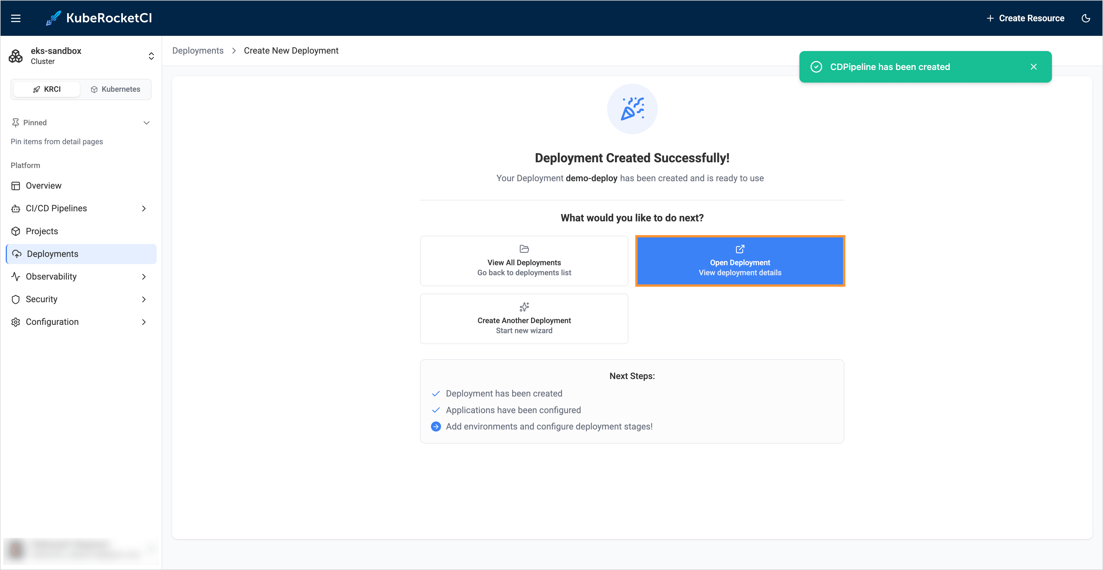 Deployment created Deployment created