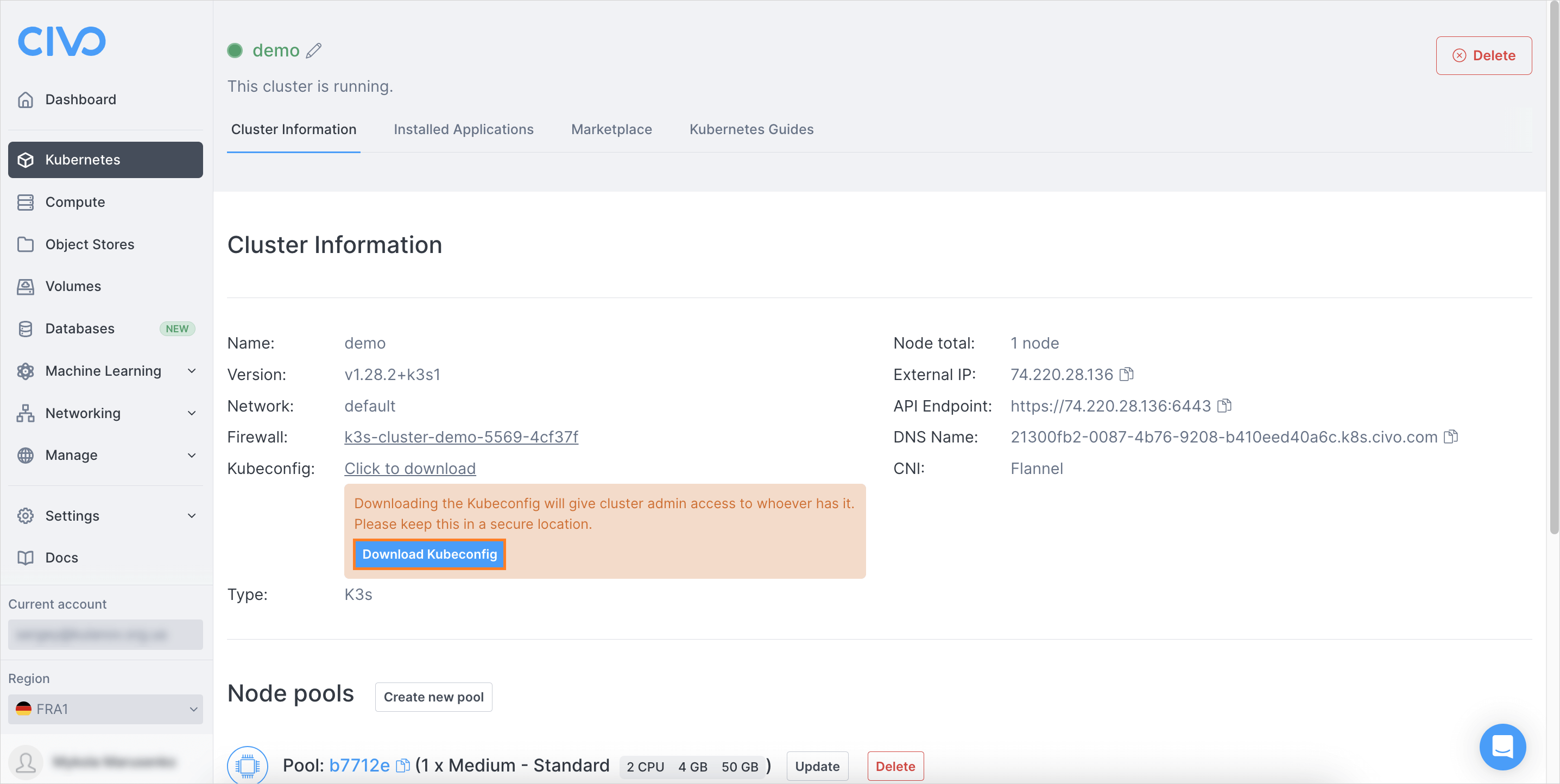 Download kubeconfig Download kubeconfig