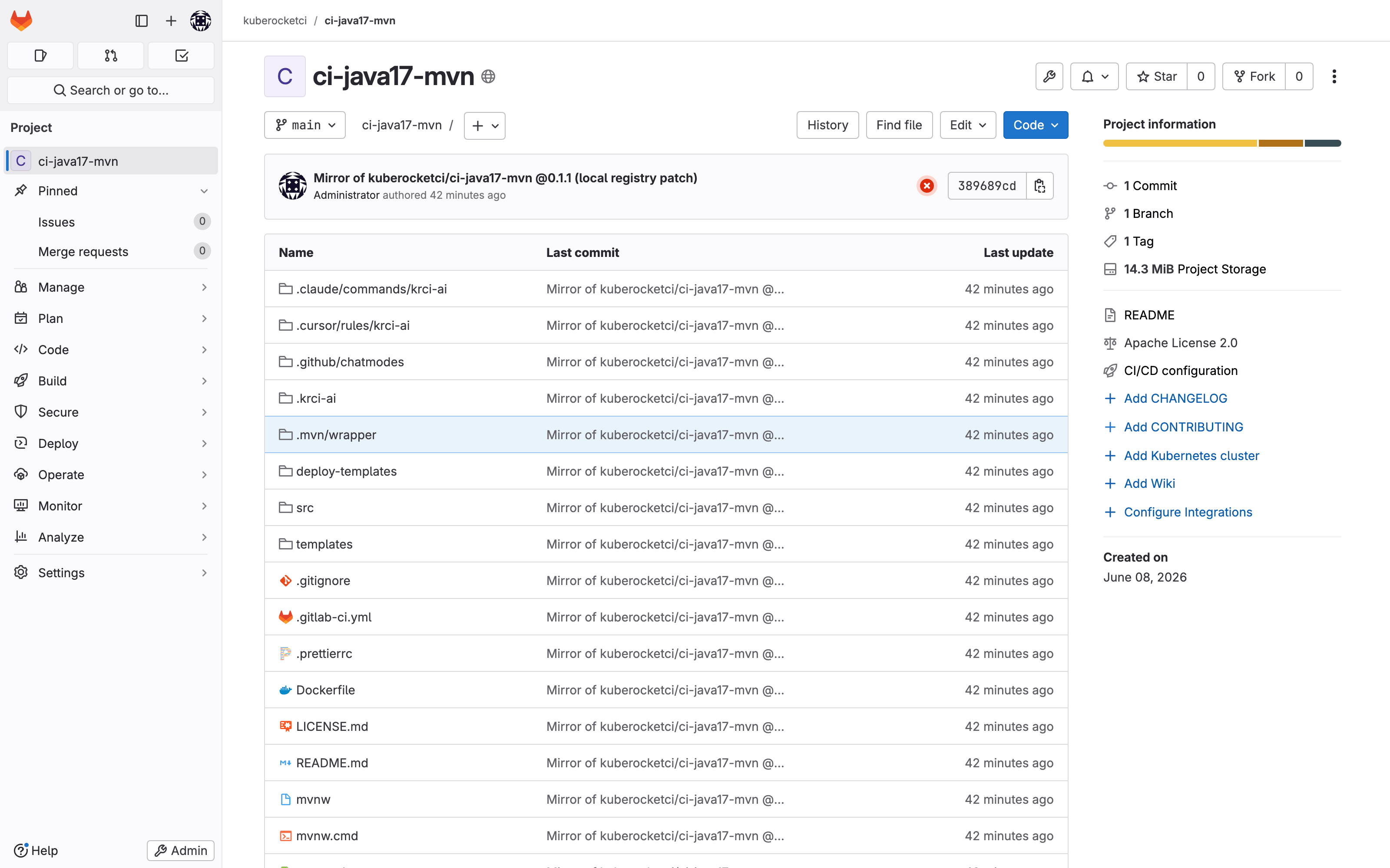 Mirrored KubeRocketCI ci-java17-mvn CI/CD component in the self-hosted GitLab - review and build templates at tag 0.1.1
