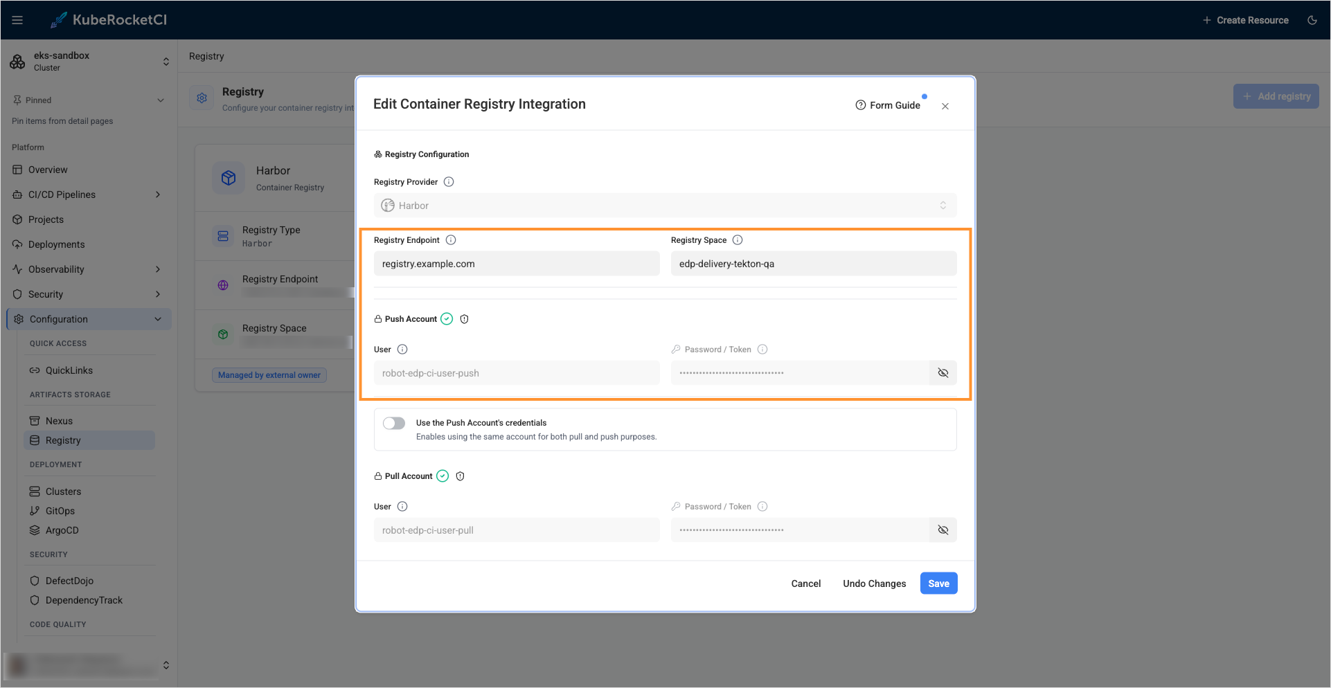 Registry managed by external secret operator
