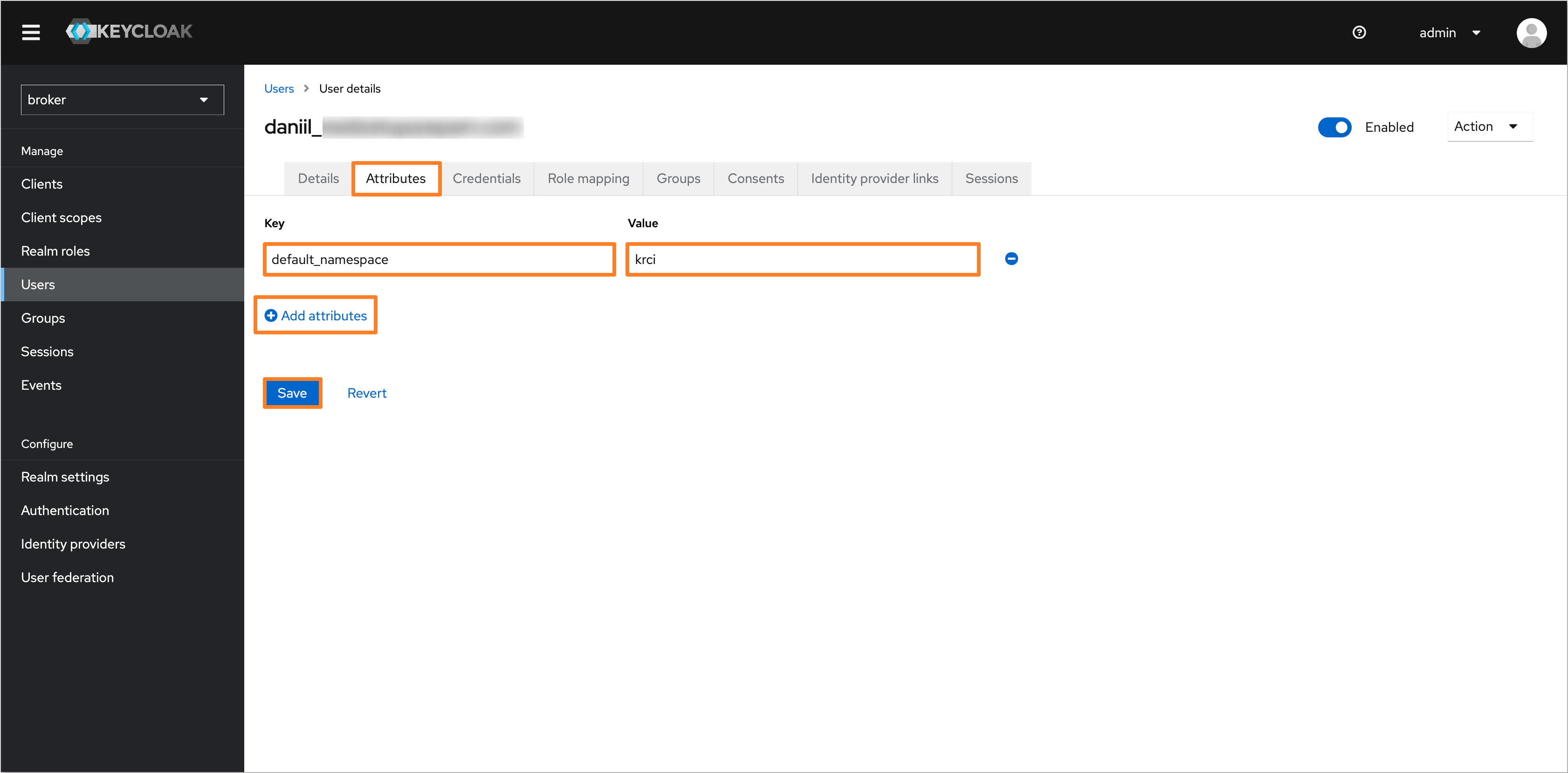 Keycloak user default namespace Keycloak user default namespace