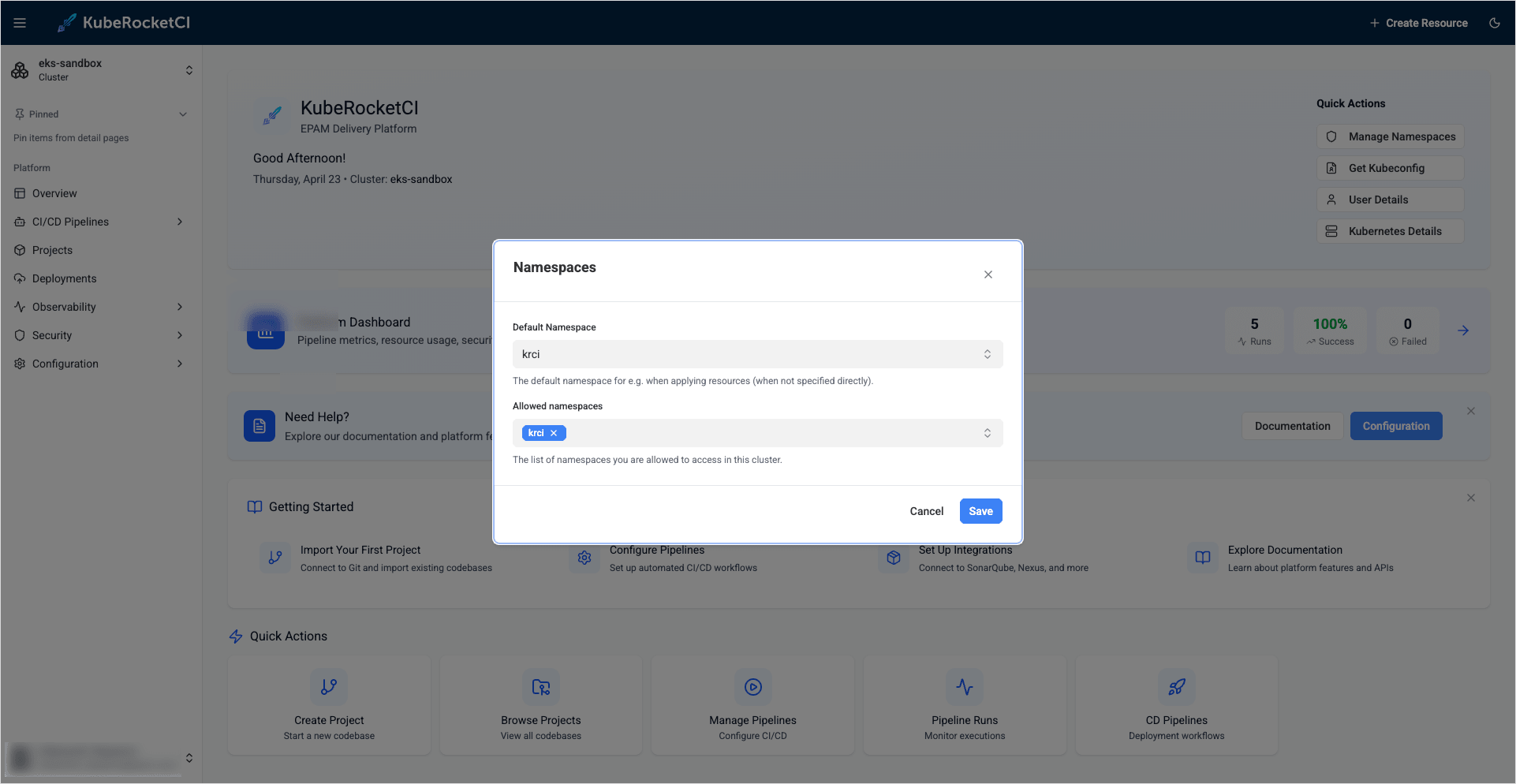 Portal namespace settings Portal namespace settings