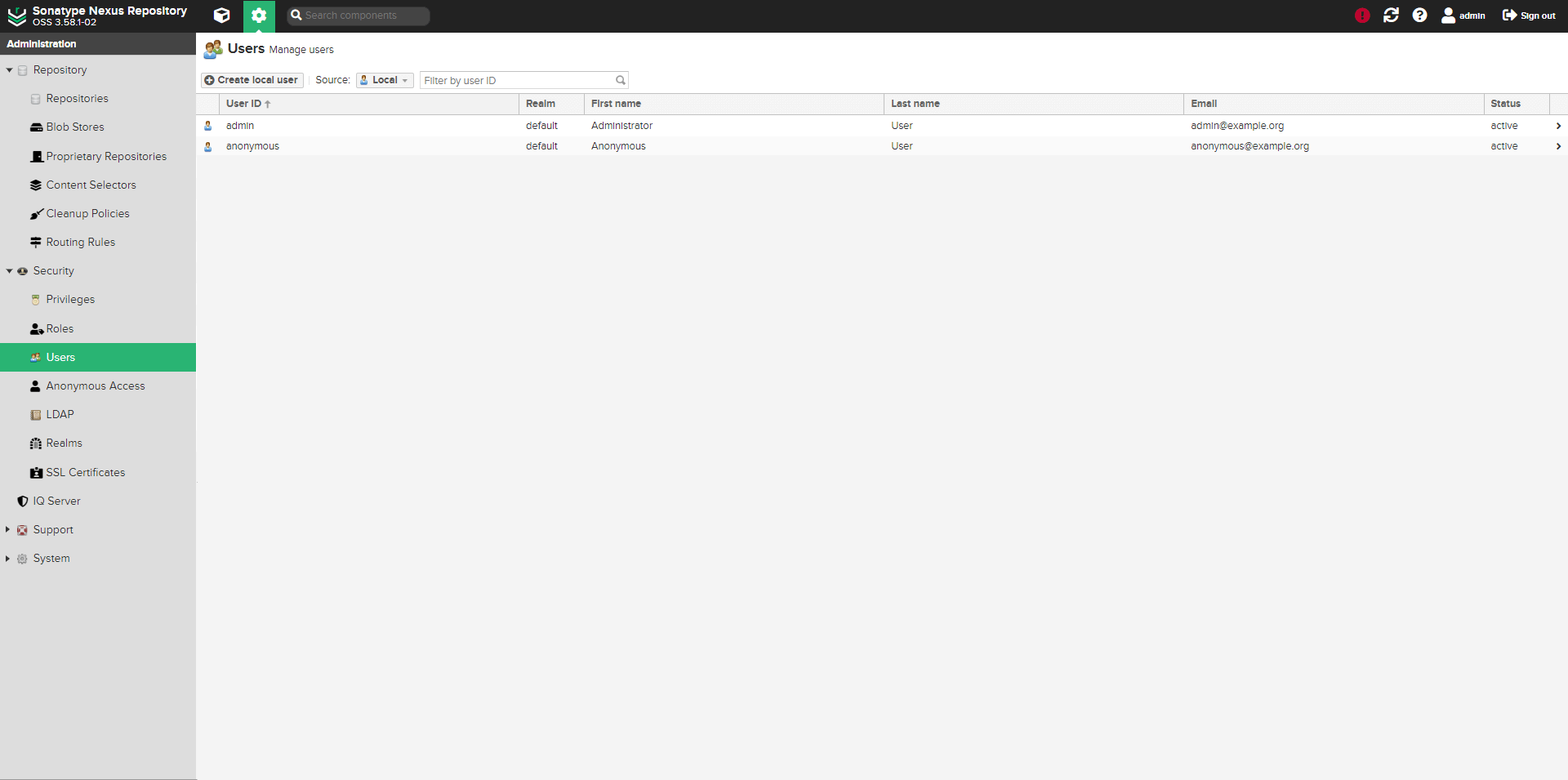 Nexus user settings Nexus user settings