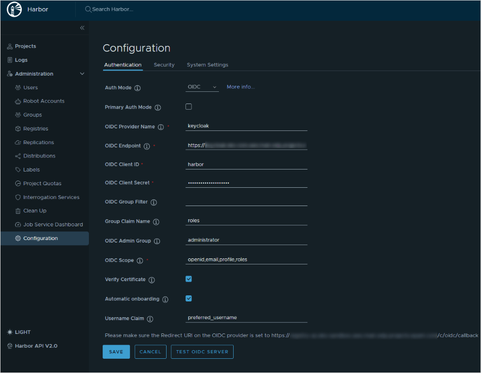 Harbor Authentication Configuration Harbor Authentication Configuration