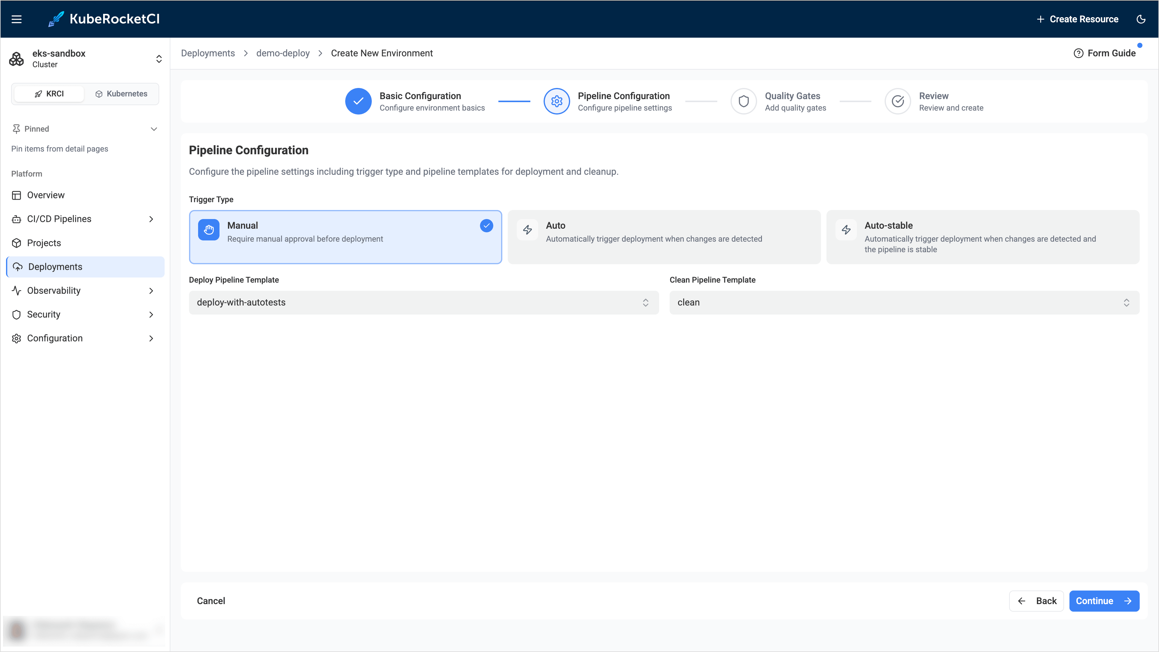 Pipeline configuration tab Pipeline configuration tab