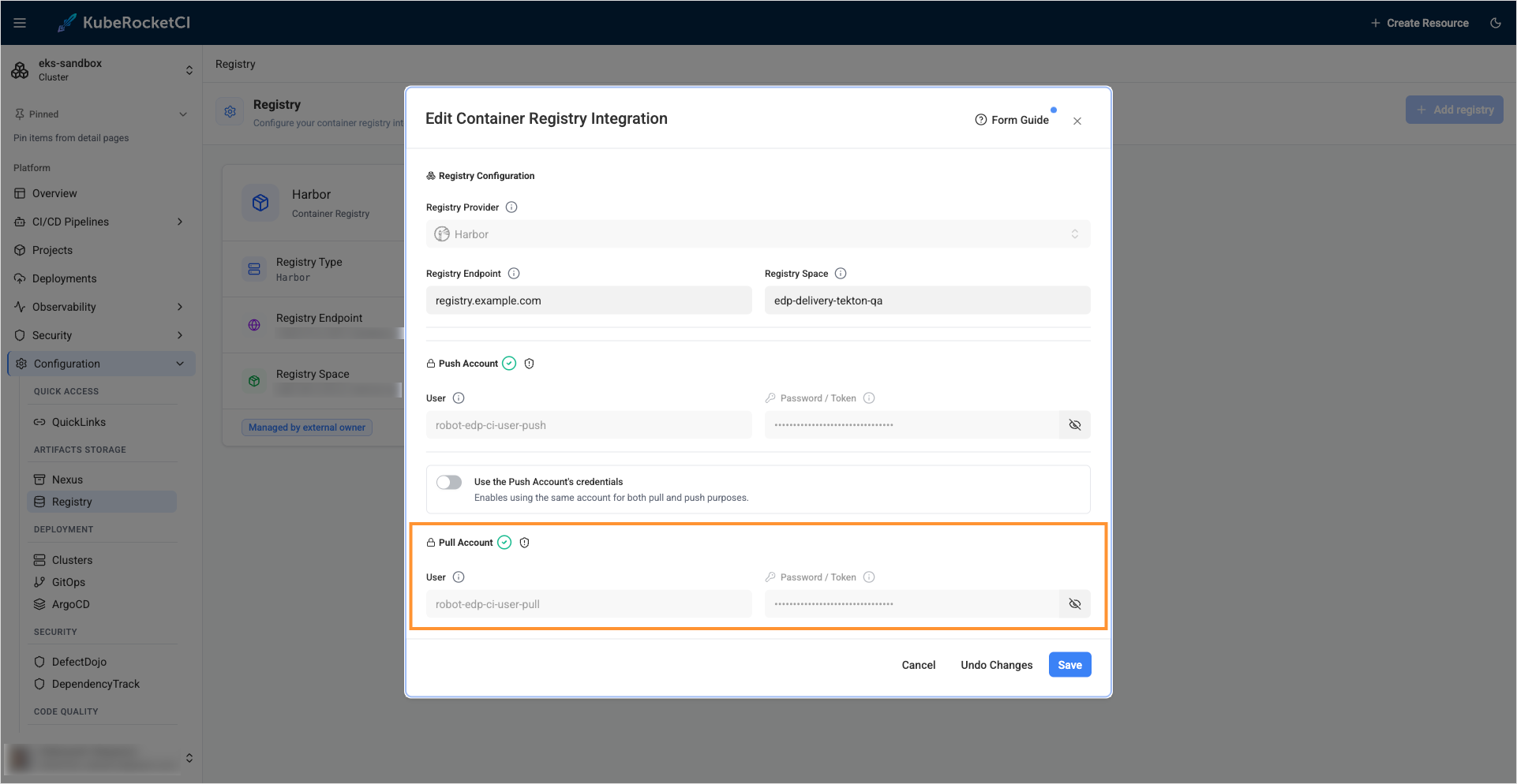Registry update manual secret