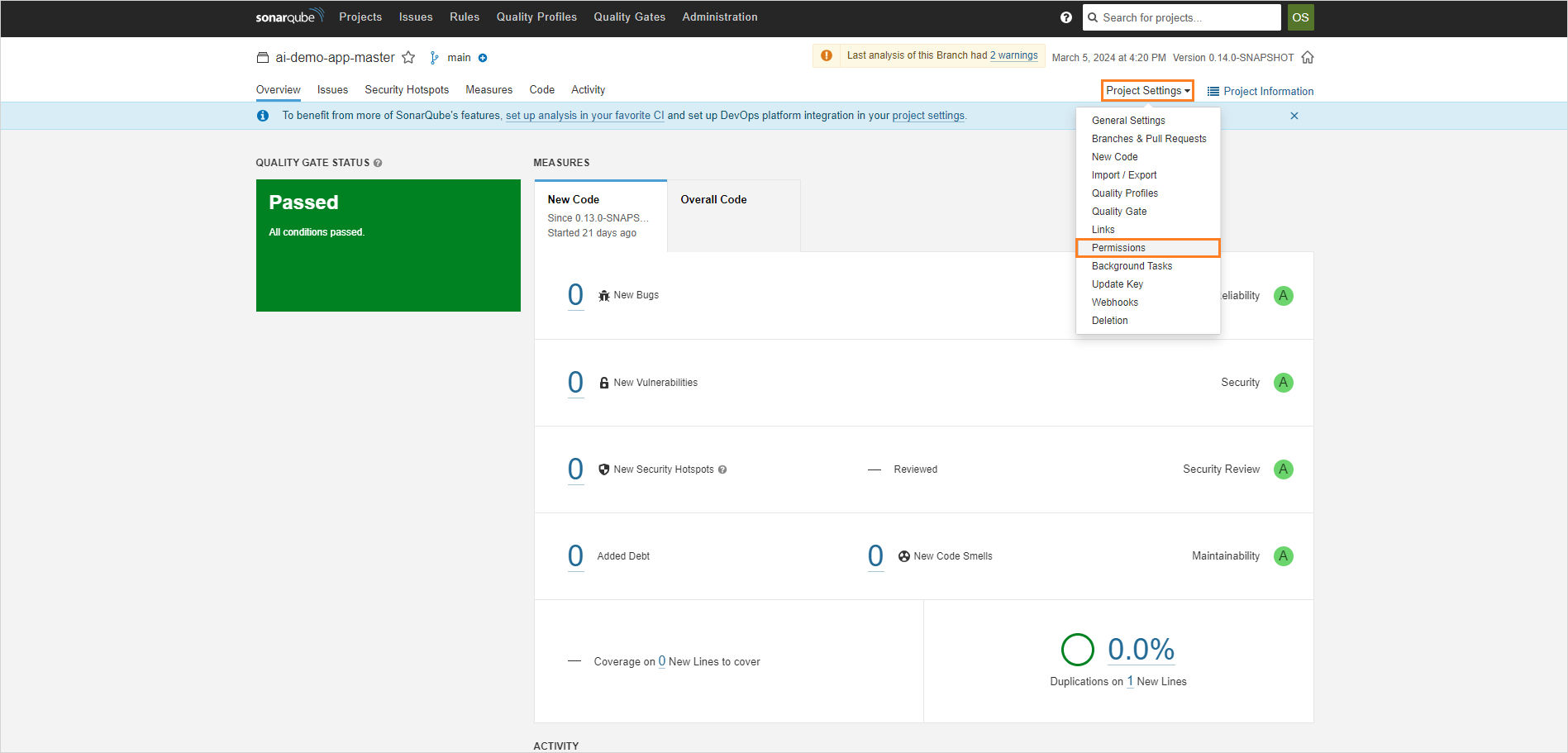 SonarQube user settings SonarQube user settings