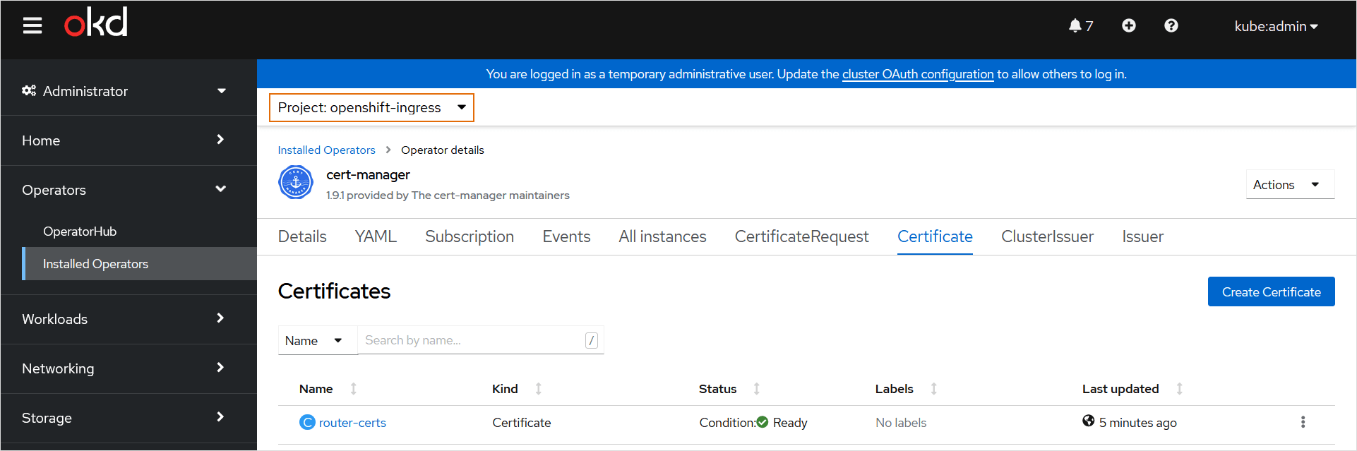 Cert-Manager Certificate Status Cert-Manager Certificate Status