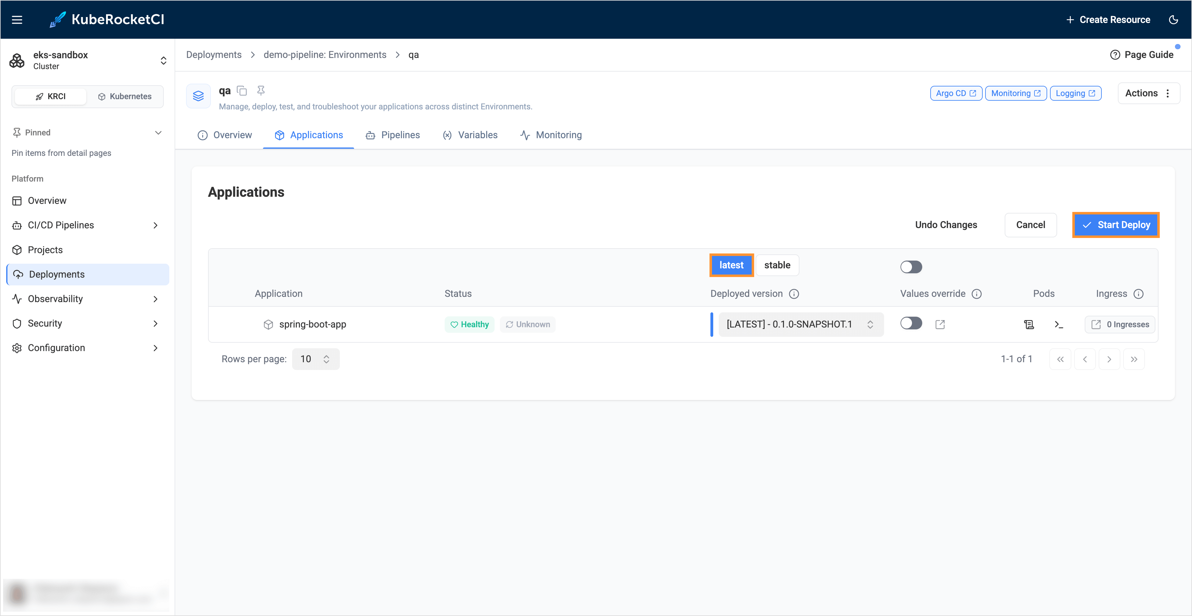 Deploy application Deploy application